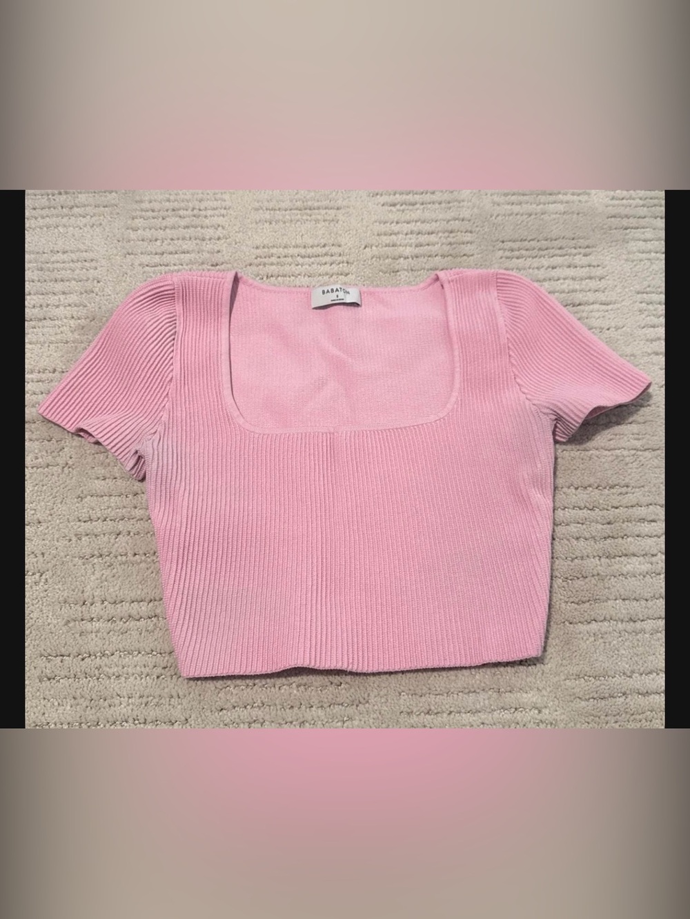 Babaton Light Pink Ribbed Square-Neck Crop Top